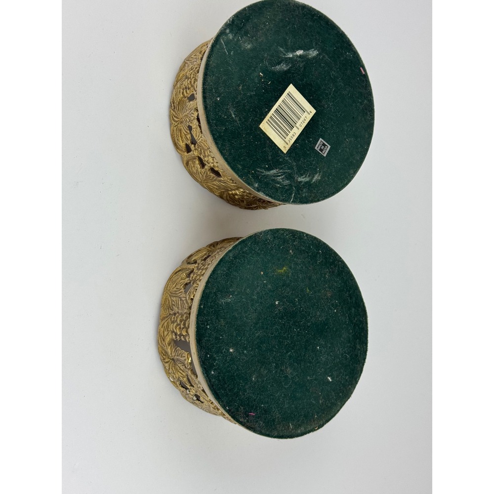 Vintage Brass Wine Bottle Coasters Set of 2 Grape Vine Leaf Motif Made in India - Picture 7 of 9